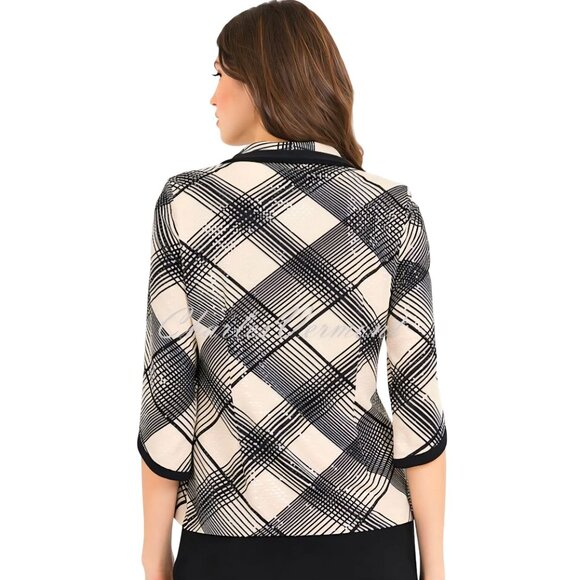 Joseph Ribkoff Stunning Tan Black Plaid Subtle Sequin Jacket 3/4 Sleeve Size L - Picture 4 of 13